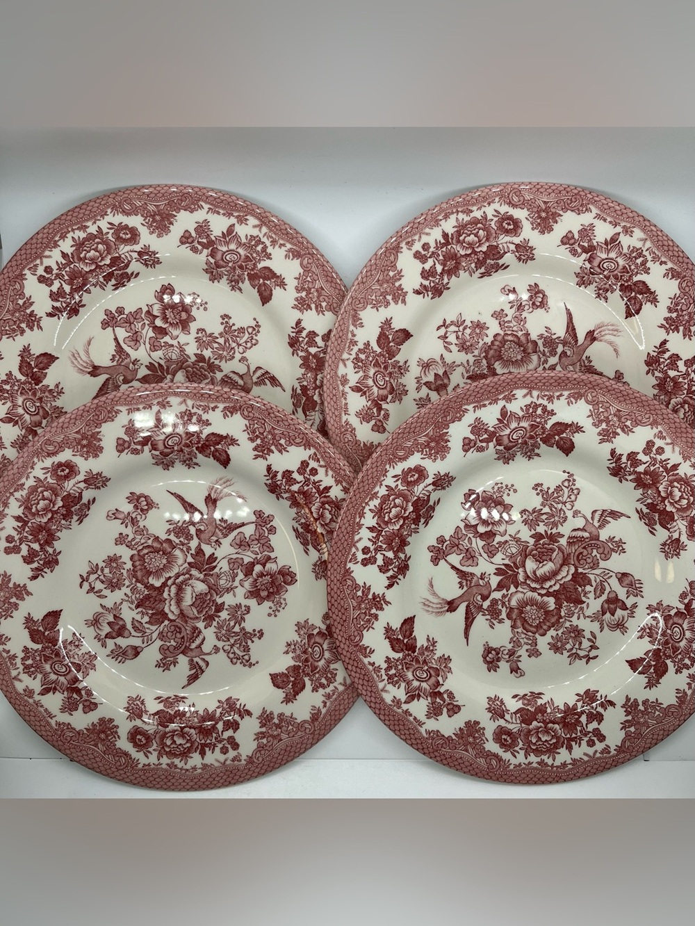 Set/4 Royal Stafford England Red Asiatic Pheasants Transferware Salad Plates